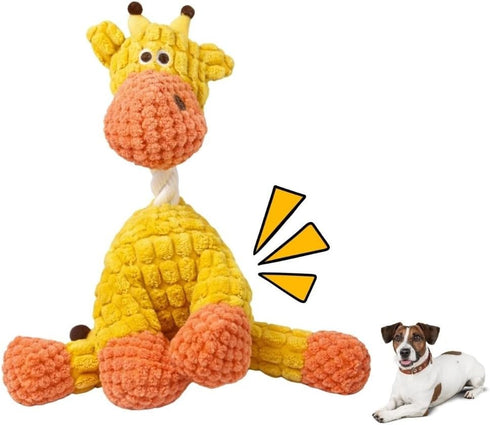 Dog Squeaky Plush Toy with Rope - Durable Stuffed Dog Toy with