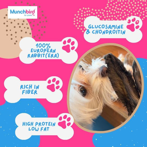 Dehydrated Rabbit Ears for Dogs & Cats, Whole Rabbit Ears with Fur, 100% Single Ingredient (Pack of 10)