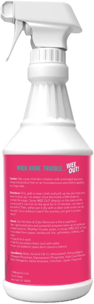 PUPIBOO Wee Out Pet Urine Enzyme Cleaner, Stain and Odor Eliminator for Carpets, Upholstery, Floors