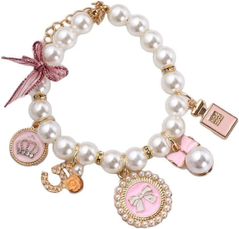 1Pc Pink Medium Dog Pearl Collars Pet Pearl Dog Princess Bow Necklace Cute Collar Puppy Accessories Cat Jewelry Pearl Neck Strap for Dog Cat Collars, Harnesses and Leashes (M)