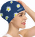 Silicone Swim Cap for Women, Waterproof Long Hair Swimming Cap with Flower Print
