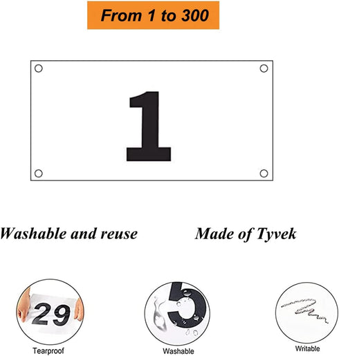 Durable Marathon Race Bibs with Large Numbers & Safety Pins - Waterproof Tyvek