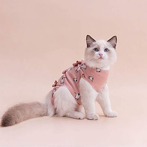 PUMYPOREITY Cat Recovery Onesie for Surgery, Kitten Recovery Suit for Neutered Wounds, Size L, Pink