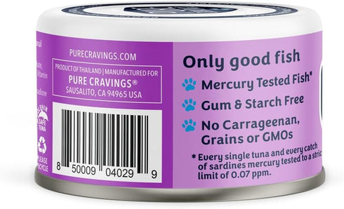 Tuna and Sardine Pate Canned Wet Cat Food, 100% Mercury-Tested, Grain-Free Protein, 12 Pack