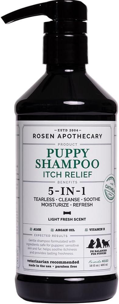 5-in-1 Itch Relief Puppy Shampoo - Tearless Shampoo for Puppies Cleanses, Soothes,