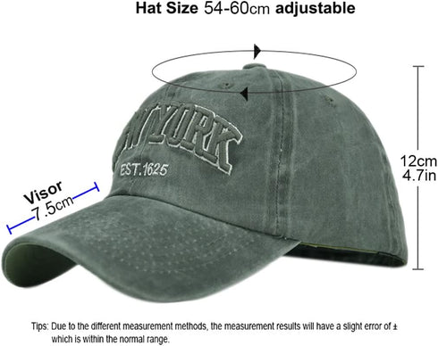 Vintage Baseball Cap - 100% Cotton Washed Denim Trucker Cap Embroidery New York for Men Women