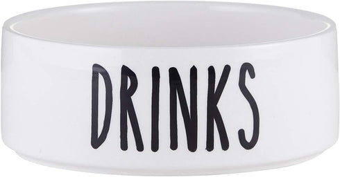 47th & Main Small White Ceramic Hand-Lettered Pet Dish, Drinks