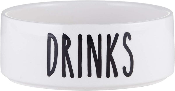 47th & Main Small White Ceramic Hand-Lettered Pet Dish, Drinks