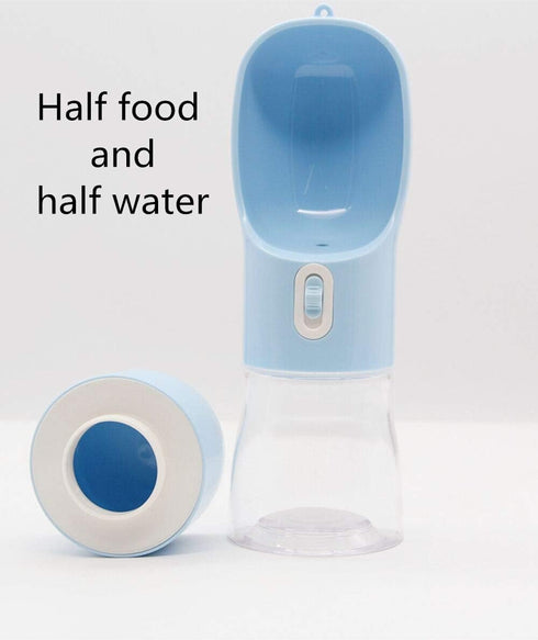 Outdoor Dog Water Bottle Dispenser - Multifunctional Travel Pet Bottle with Food Container, Leak Proof, Blue