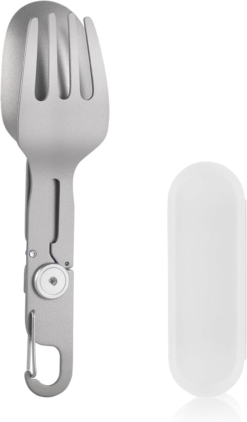 ZING TTI Titanium Camping Flatware, 2 in 1 Removable Foldable Tableware, Fork and Spoon,
