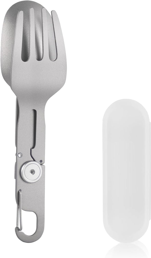 ZING TTI Titanium Camping Flatware, 2 in 1 Removable Foldable Tableware, Fork and Spoon,