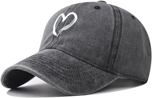 Women's Vintage Washed Baseball Cap | Adjustable Cute Heart Graphic Cotton Dad Hat