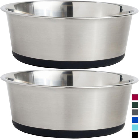 Gorilla Grip Stainless Steel Metal Dog Bowl Set of 2, Heavy Duty Feeding Dishes, BPA Free, Holds 4 Cups (Black)