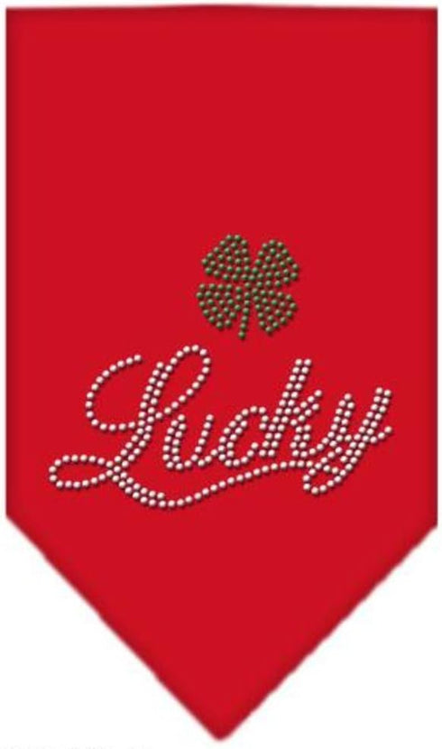 Pet and Dog Bandana Rhinestone, Lucky Script Red Small