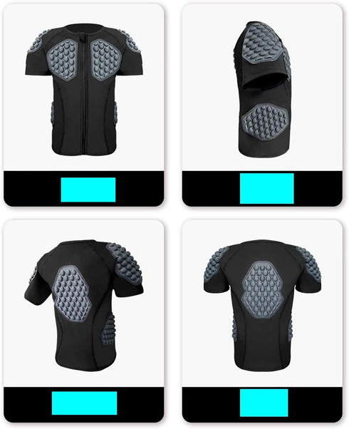 Padded Compression Shirt for Kids - Youth Boys Girls Protective Football Shirts for Ski, Paintball, Rugby