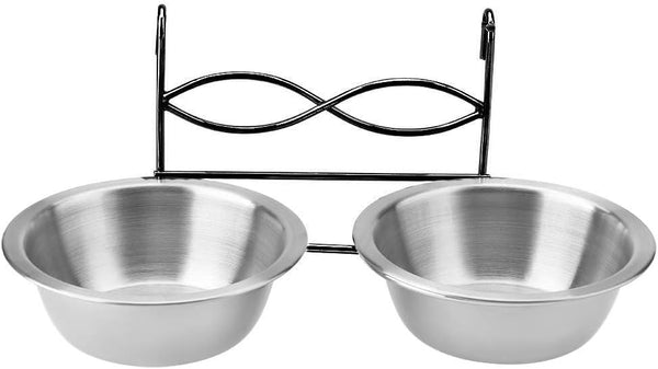 Owlike Stainless Steel Dual Hanging Food Water Bowl Feeder with Hook for Cat Pet Dog Puppy Crate Cage