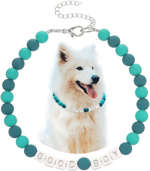 Madison Tyler Dog Beaded Necklace, Adjustable Durable Pet Collar, Cute Fashion Jewelry for Dogs, Green Beaded, 19 inches