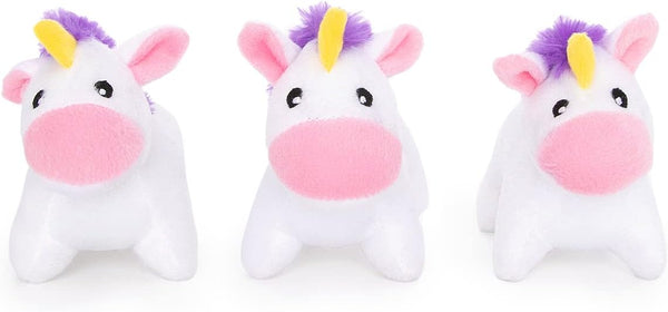 ZippyPaws Burrow Replacement Miniz, Unicorn 3-Pack Plush Dog Toys with Squeakers, Rainbow
