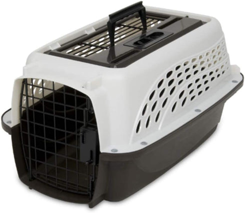 Petmate Two-Door Small Dog & Cat Carrier, Top or Front Loading, 19 inches, Made with Recycled Materials, White