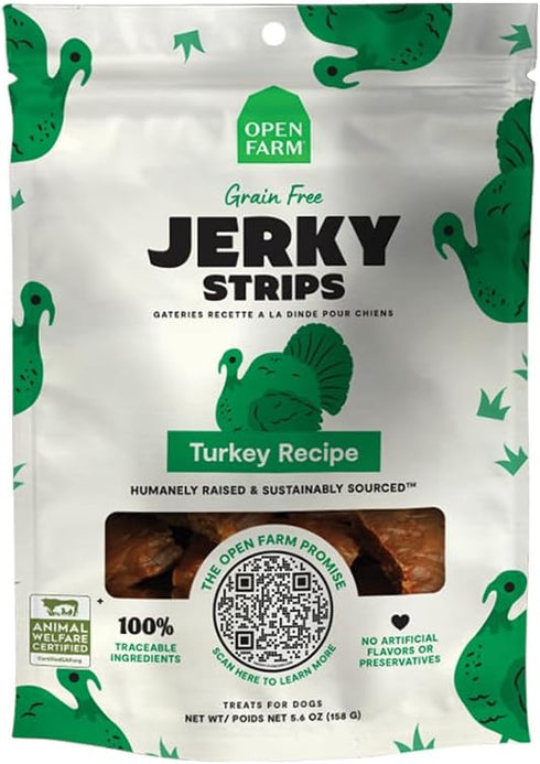 Open Farm Dehydrated Grain-Free Dog Treats, Natural Simple Ingredients, No Artificial Flavors, 1 Pack Turkey Jerky.