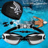 Swimming Goggles and Cap Set 4 in 1, Waterproof with UV 400 Protection, Clear Anti-Fog Lenses