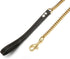 Gold Dog Chain Leash, Stainless Steel Metal Chain, 10mm/14mm Curb Cuban Link, 3FT 4FT 5FT with Genuine Leather Handle