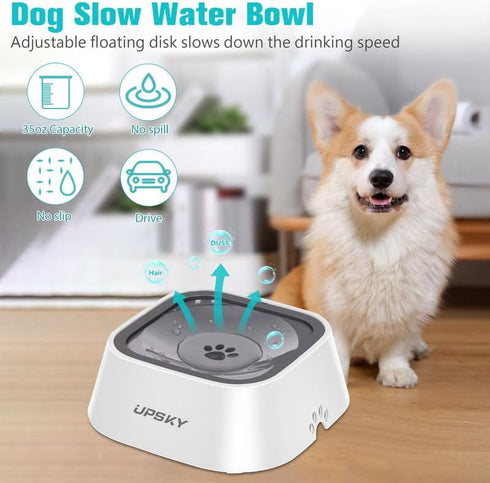 UPSKY No Spill Dog Water Bowl, 35oz Slow Drinking Pet Water Dispenser for Dogs and Cats, No Drip Feeder