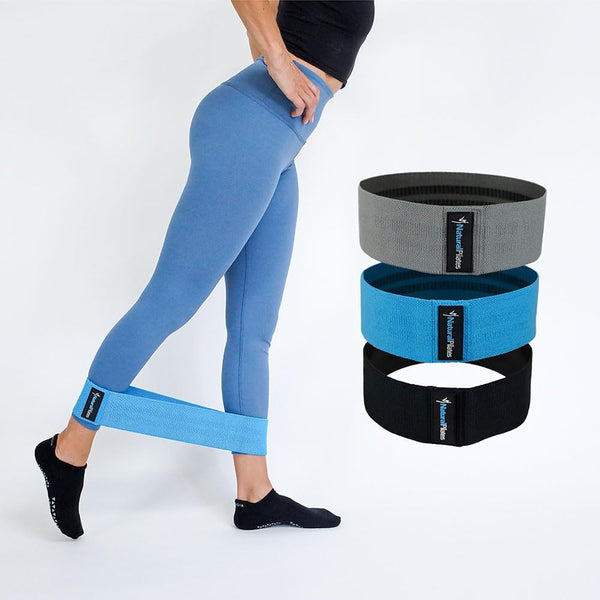Natural Pilates Booty Bands, 3 Levels of Strength, Fabric Resistance Bands for Women, Non-Slip Butt Bands