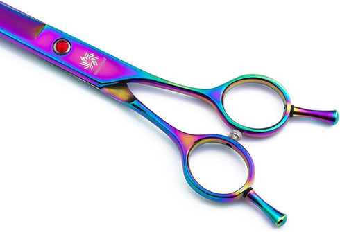 Dream Reach 8.0 Inch Twin Tailed Rainbow Curved Blade Pet Grooming Scissors with Case