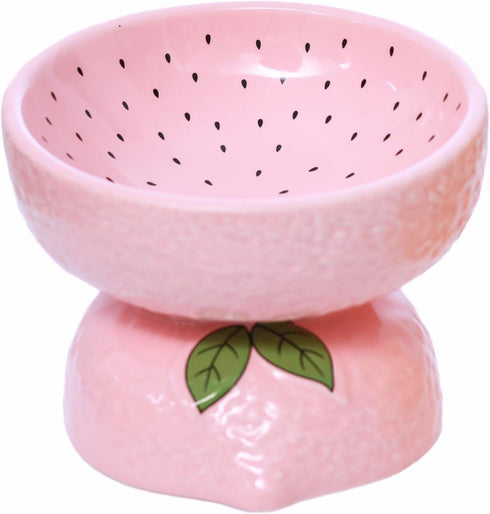 Cat Food Bowl Whisker Friendly, Ceramic Raised Bowl for Indoor Cats, Extra Wide Tilted Dish in Pink