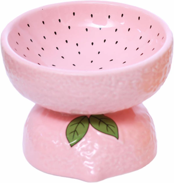 Cat Food Bowl Whisker Friendly, Ceramic Raised Bowl for Indoor Cats, Extra Wide Tilted Dish in Pink