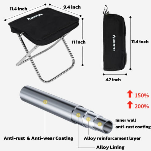 NORDPEAK Backpacking, Ultra Lightweight Camping Stool, Portable Folding Stool for Hiking & Outdoor, Heavy Duty Compact
