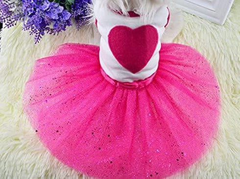 Idepet Large Pet Dog Cat Puppy Tutu Princess Dress, Heart Printed Lace Dog Skirt Apparel