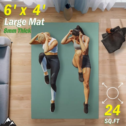 Large Yoga Mat - 6’x4’ Wide Exercise Mat, 8mm Thick Non-Slip Workout Mat
