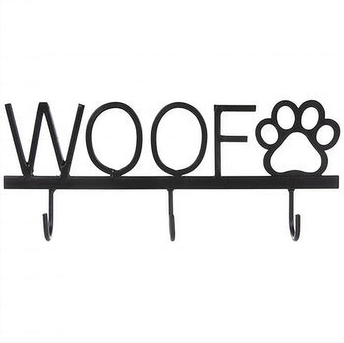 Gerson 10 inch Black Metal Dog Leash Holder Wall Hook with WOOF and Paw Print Home Pet Decor