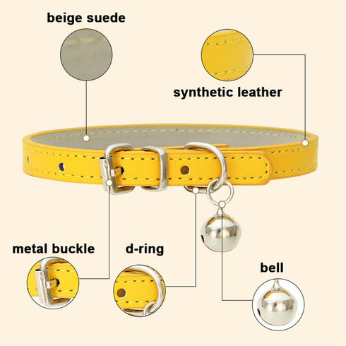 XXS Dog Collar with Bell, Synthetic Leather Basic Cat Collar with Bells for XXS, XS, Small, Medium Pets (Green XXSmall)