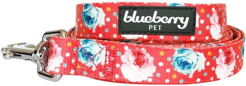 Blueberry Pet 9 Patterns Durable Dog Leash, 4 ft x 1", Large, Spring Scent Inspired Rose and Polka Dot Print