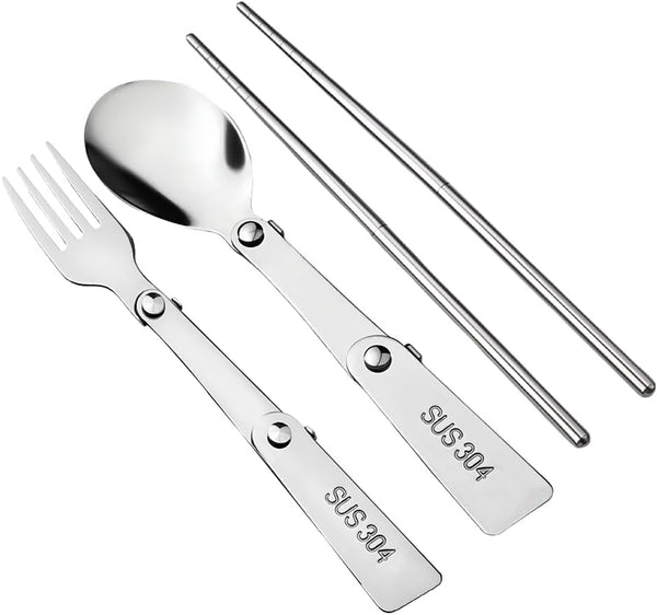 YangQian Camping Utensil Set with Case Folding Tableware Cutlery Foldable Spoon Fork Chopsticks