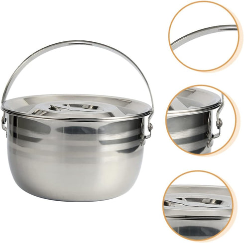 1pc 201 TIDTALEO Camping Pot Campfire Kettle Stock Pot Stainless Steel Saucepan Soup Pot Camping Oven Pot Big Pot