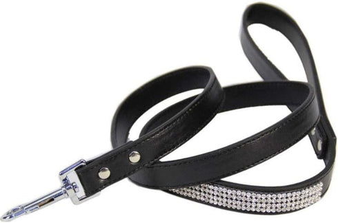 PU Leather Dog Leash for Small Dogs - Sparkly Studded Rhinestone Training Chain for Cats or Dogs