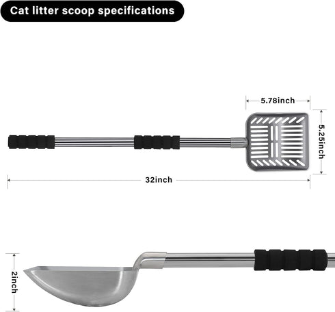 Cat Litter Scoop, Metal Long Handle Kitty Litter Coop Scooper, Heavy Duty Pooper for Litter Box, 32inch