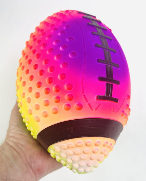 Regent Practice Football Neon Rainbow Colored 9" Spiked for Gripping Control, Soft Rubber Inflatable Football