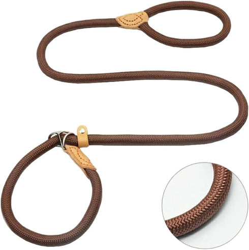 Adjustable Heavy Duty Dog Leash Slip Lead and Snap Hook, 1/3" x 5 FT Braided Rope for Training Walking