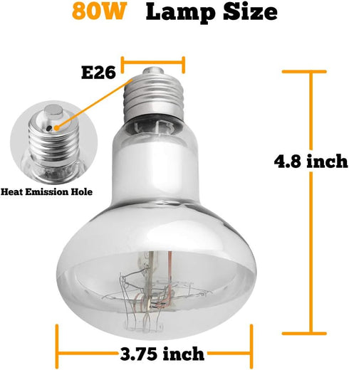 UVA UVB Sun Lamp High Intensity Self-Ballasted Heat Basking Lamp for Reptile and Amphibian (80W)