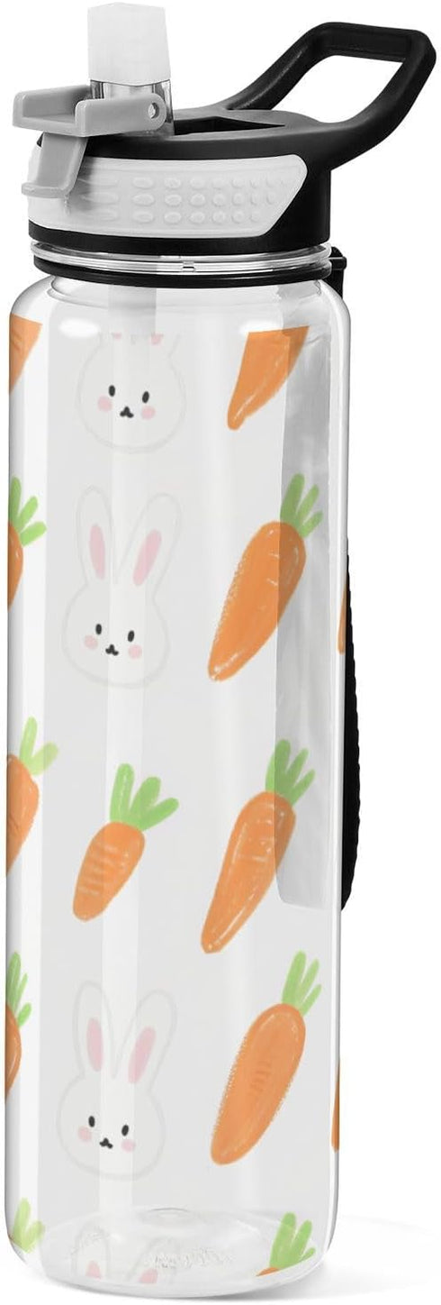 siphylline 30 oz Cartoon White Cute Bunny Carrot Water Bottle for Work Tritan