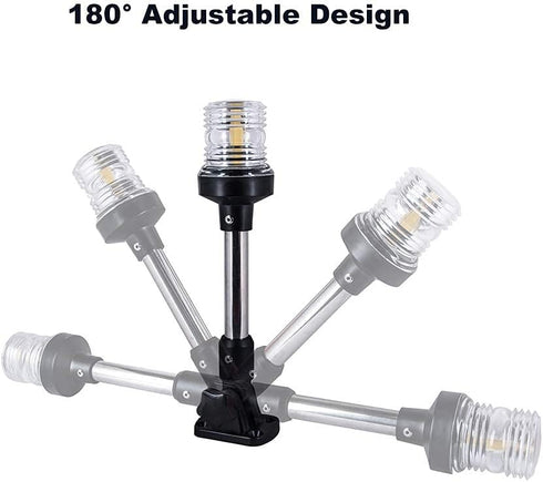 White LED Fold Down Boat Stern Light, Boat Anchor Light for Fishing and Pontoon Boat (12")