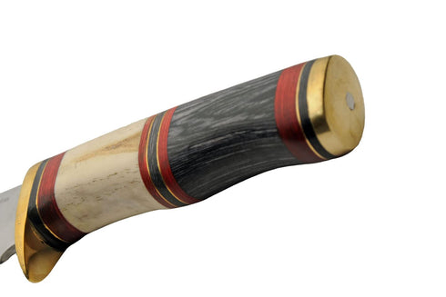 SZCO Supplies 203456 Outdoor Hunting Knife with Bone and Wood Handle, 11.5" Length and Leather Sheath