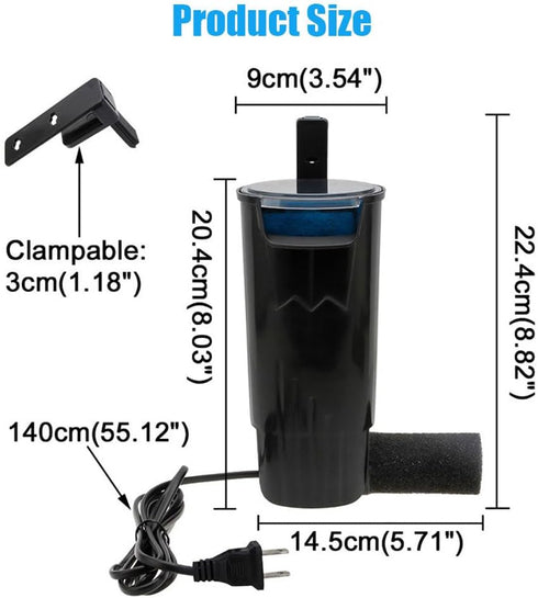 Aquarium Internal Filter for Turtle Tanks, Low Level Waterfall Fish Tank Filter, Suitable for 5 to 40 Gallon