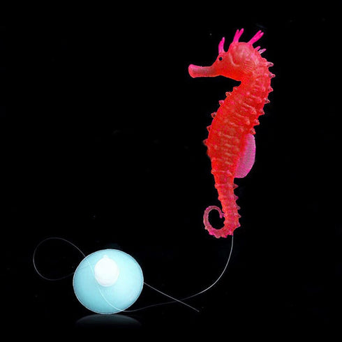 Red Aquarium Decor Luminous Artificial Soft Seahorse, Exquisite Fish Tank Ornament, Fixed by Invisible Line and Sucker