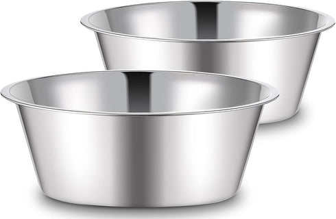 1.1 Gallon Extra Large Dog Bowls, 2 Pack XL Stainless Steel Water Bowls for XLarge Dogs, Polished, Dishwasher Safe